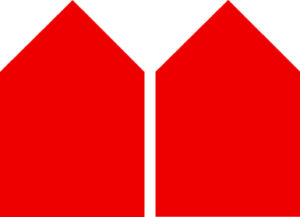 Zwei stilisierte rote Häuser.