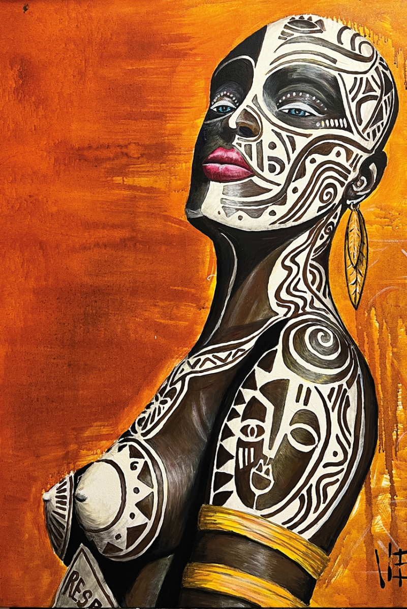 Afrikanische Kunst in der Kundenhalle der Sparkasse in Emmendingen